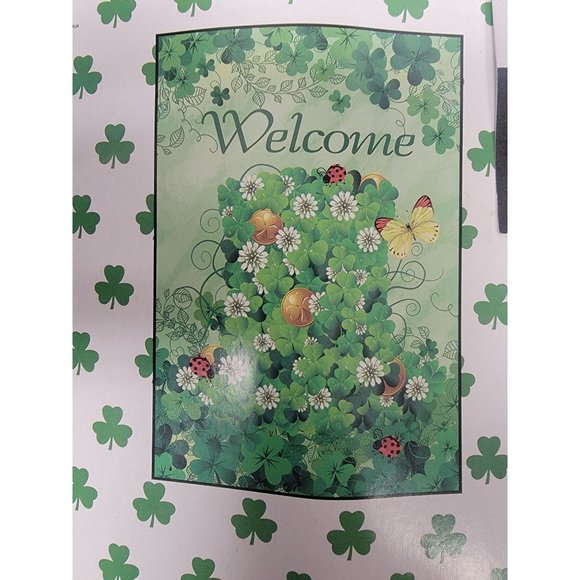 St. Patricks Shamrock Welcome Garden Flag 12.5"x18" Polyester Outdoor Decor - Picture 2 of 3